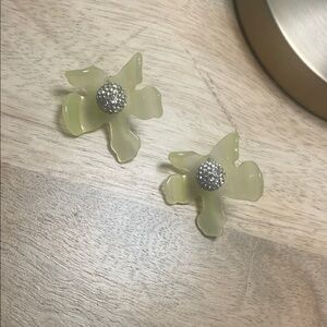 Lele Sadoughi Lime Green and Silver Flower Earrings